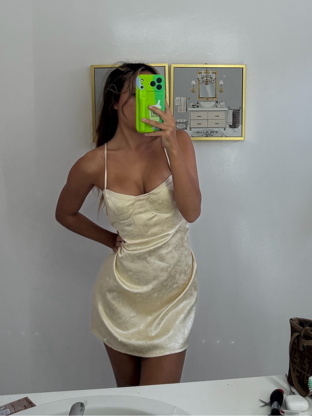 Satin Mini Slip Dress in Champagne